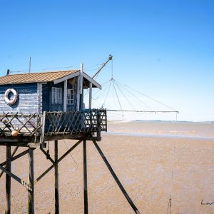 Traditional fishing huts (carrelets) near Phare Richard, on the estuary